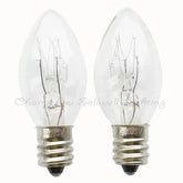 Two clear miniature C7 bulbs 220V 5W with metal screw bases